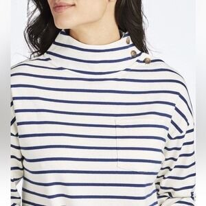Vineyard Vines Navy and White Breton Striped Mock Neck Small Buttons Nautical